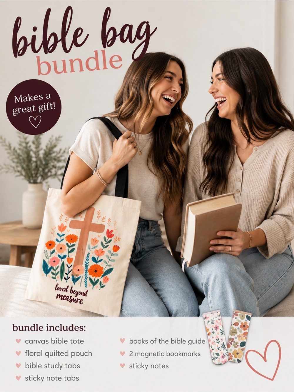 Canvas tote back with extra items great to go with your Bible ! Great gift